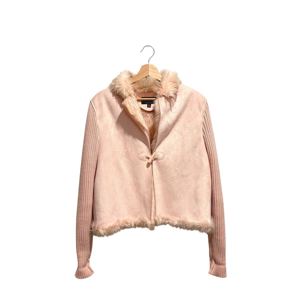 Vintage‎ Montanaco Pink Faux Suede Faux Fur Trim Jacket Size M